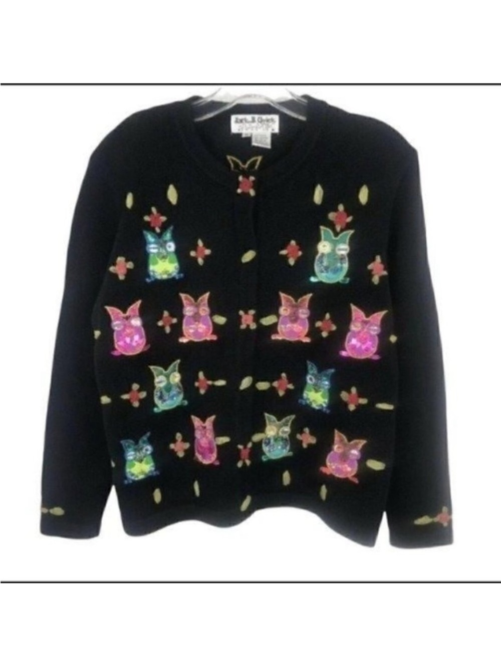 Alternative HALLOWEEN SWEATER with OWLS sequined Embroidery Pre-loved M